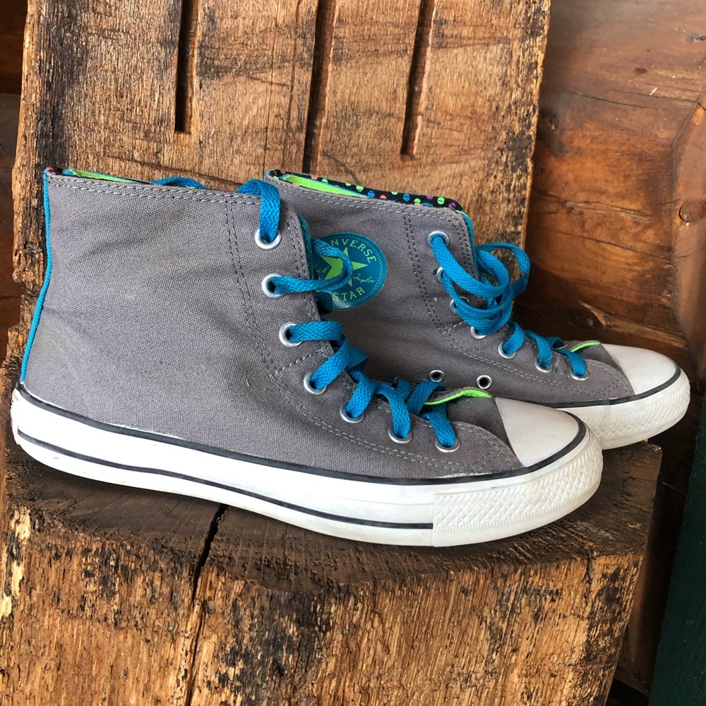 colorful surprise converse all star high tops grey